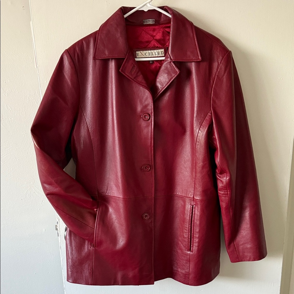 Excelled Women's Red Genuine Leather Blazer Jacket (Size XL)